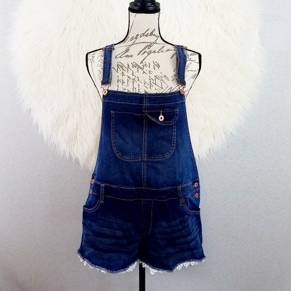 Arizona Jean Company Denim - ARIZONA Jeans Dark Wash Lace Overall Bib Shorts XL
